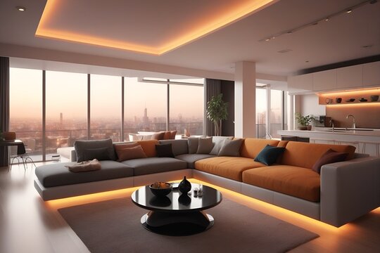 Futuristic modern interior apartment space