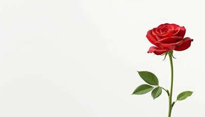Elegant Display of a Single Red Rose on White Background Floral Photography Minimalist Style Artistic Perspective