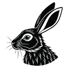 Black and White Hare Head Illustration