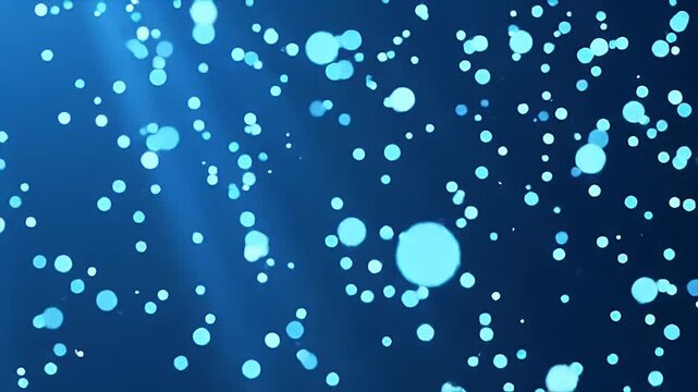 A seamless loop animation of sparkling blue glitter particles gracefully falling through radiant light beams.