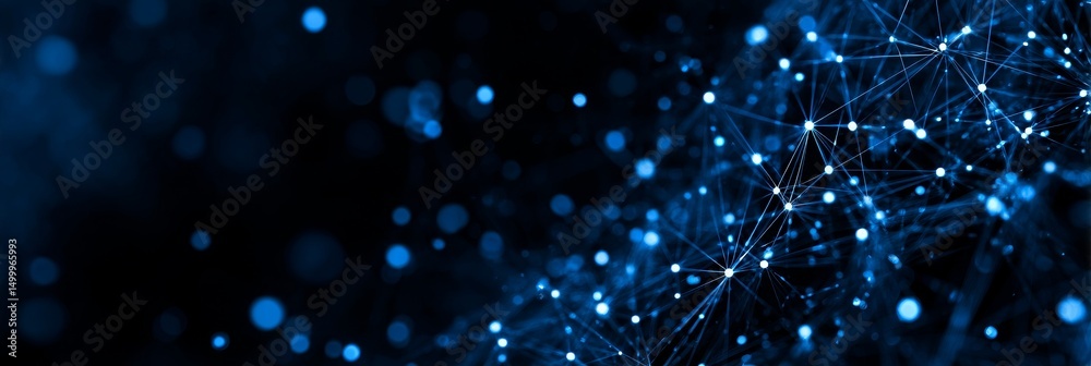 Poster network connections - abstract of glowing blue nodes and connections, representing data flow and net