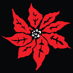 Red Poinsettia Flower on Black