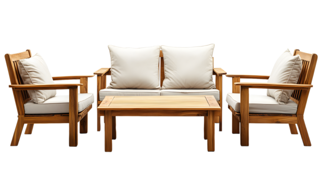 Elegant wooden seating set for outdoor relaxation