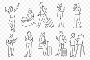 Modern Travel & Creative Activities Minimalist Line Art Illustration Set