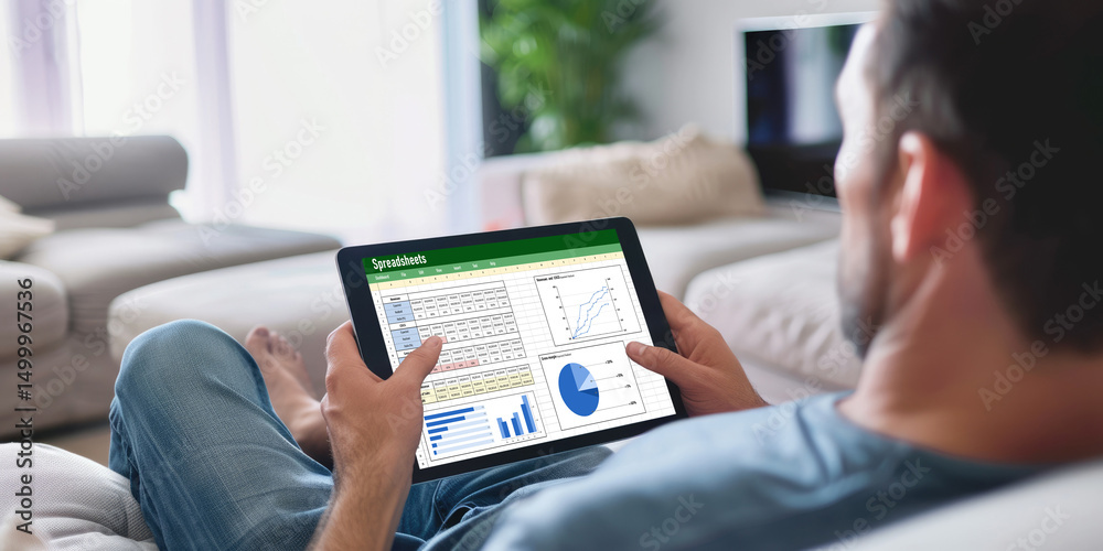 Poster spreadsheet document information financial startup concept. data and graphs in spreadsheet documents