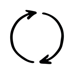Hand drawn recycle arrow icon Recycling resources symbol Reuse of materials, zero waste, green environment, saving the planet