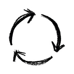 Hand drawn recycle arrow icon Recycling resources symbol Reuse of materials, zero waste, green environment, saving the planet