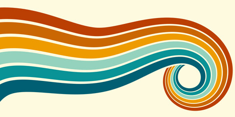 Abstract background of rainbow groovy Wavy Line design in 1970s Hippie Retro style. Vector pattern ready to use for cloth, textile, wrap and other.