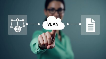 Person interacting with virtual network technology interface.