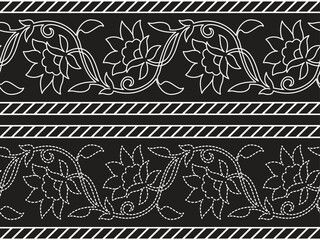 Textile fabric border motif pattern for a geometric oriental seamless pattern. Border decoration. Design for background, wallpaper, vector illustration, textile, batik, carpet, fabric, clothing