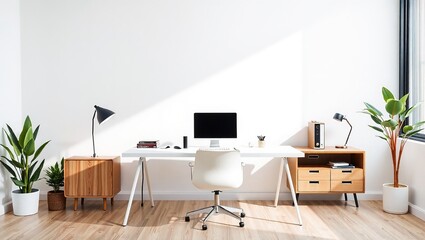 Clean Minimalist Workspace, Modern Design Concept