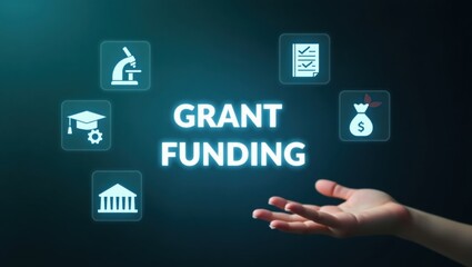 Grant funding concept with various icons.