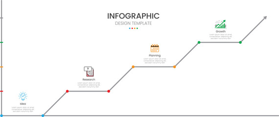 Business infographic design template with 4 steps or options. Ideal for workflow layouts, annual reports, diagrams, and web design
