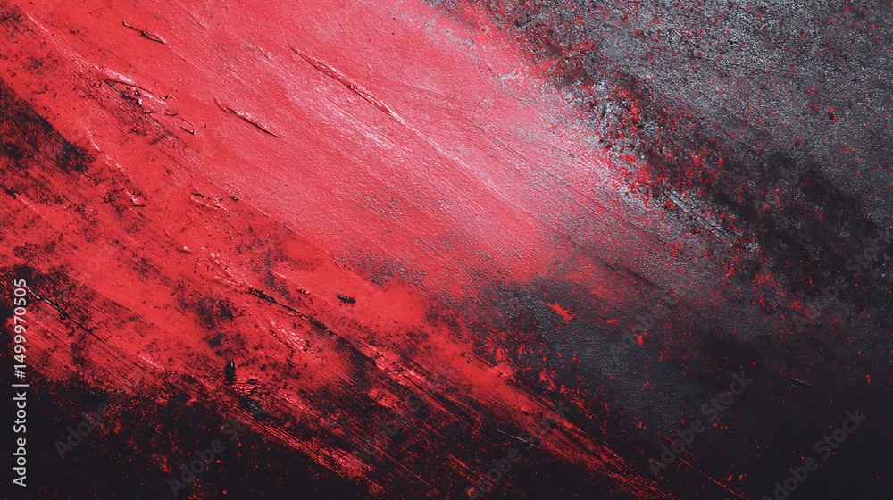 Aufkleber Scratched bright red paint on wide surface with a gloomy grunge abstract background