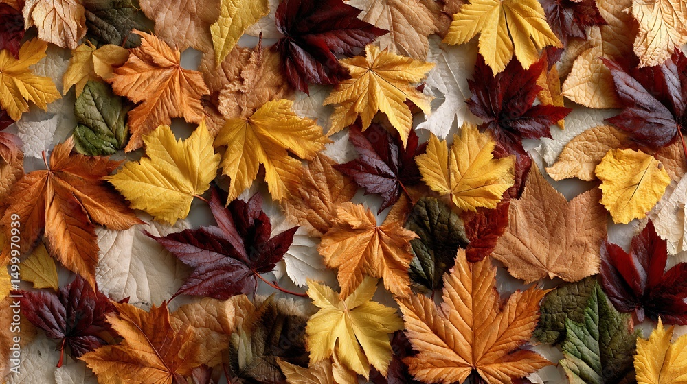 Poster Many autumn fall leaves as seamless pattern background