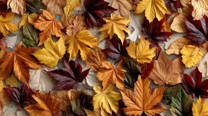 Fototapeta premium Many autumn fall leaves as seamless pattern background