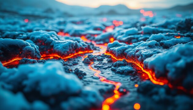 Iridescent Ice Crystals, Molten Gold Lava Flow, Arctic Glow, Geological Abstraction, Frozen Energy - Powered by Adobe