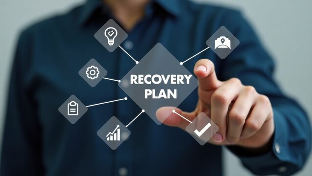 A person touching a recovery plan interface.