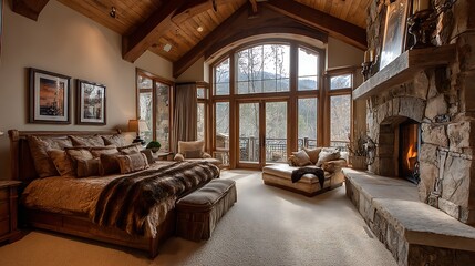 Master bedroom in colorado mountain luxury home