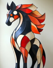 Abstract geometric horse art. Lowpoly autumn colors animal.