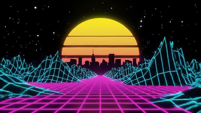 A seamless looping retro-futuristic 3D animation.