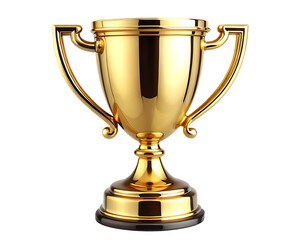 big gold trophy cup with handles on white background, PNG