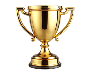 big gold trophy cup with handles on white background, PNG