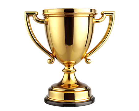 big gold trophy cup with handles on white background, PNG