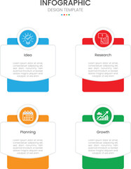 Business infographic design template with 4 steps or options. Ideal for workflow layouts, annual reports, diagrams, and web design