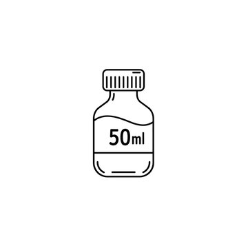 Line drawing of a 50ml medicine bottle with a cap  . Black and white minimalist icon, editable SVG.