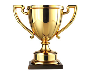 big gold trophy cup with handles on white background, PNG