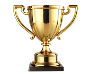 big gold trophy cup with handles on white background, PNG