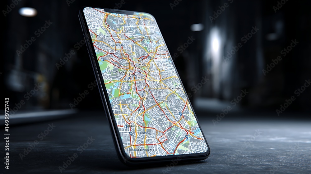 Aufkleber smartphone with map, 3d map pins, gps, navigator pin checking points, 3d world map icon, technology 