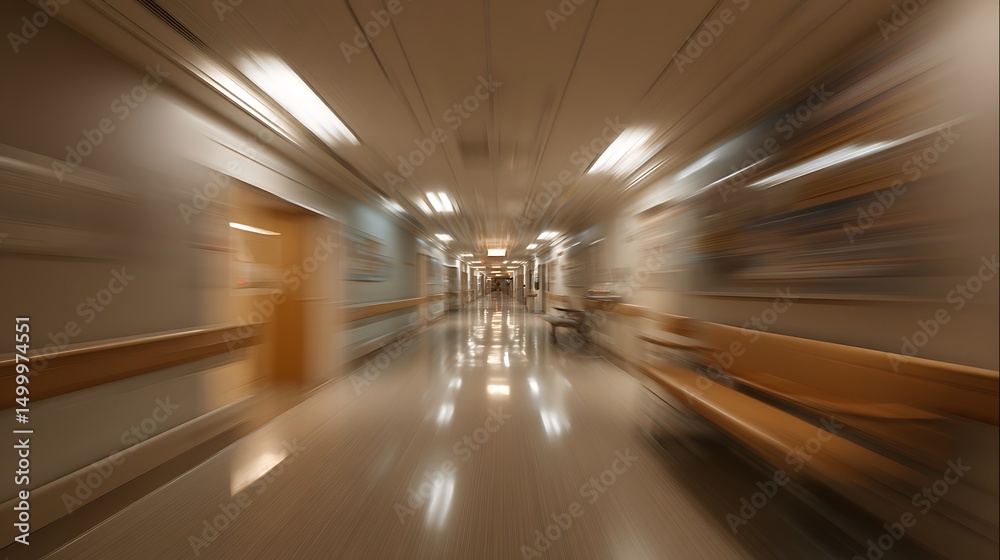Poster motion blur in a hospital, background with selective focus and copy space