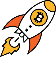  bitcoin rocket launch on white background