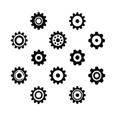 gear vector art hand drawn illustration on white background. gear set silhouette vector icon.