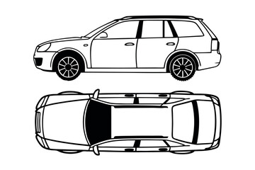 Vehicle Elevation and Top View Vector Flat Illustration Collection Ideal for Architectural Design.