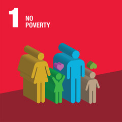 No Poverty 3D Icon where a Happy Family is holding hands each other with love. Sustainable Development global goals concept for Non-Profit organizations & Education program. High quality 3D render.