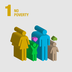 No Poverty 3D Icon where a Happy Family is holding hands each other with love. Sustainable Development global goals concept for Non-Profit organizations & Education program. High quality 3D render.