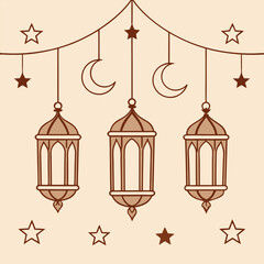 Three Elegant Ramadan Lanterns with Stars and Moons