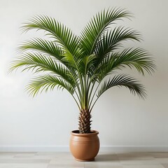 Potted plant, green foliage, leafy houseplant, terracotta pot, indoor gardening.