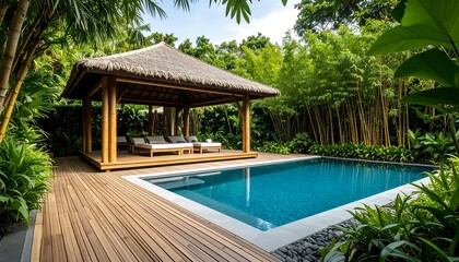 Tropical Poolside Relaxation Pavilion.