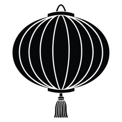 Black and White Chinese Lantern with Tassel Illustration