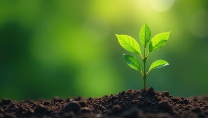 Naklejka premium Small tree sprout, slender trunk, fresh leaves , natural, tree