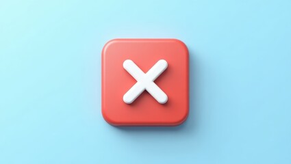 Obraz premium Coral-colored square button with a white cancel symbol.