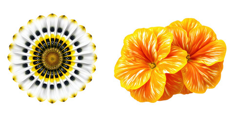 Artistic floral arrangement featuring detailed botanical renderings on a transparent background