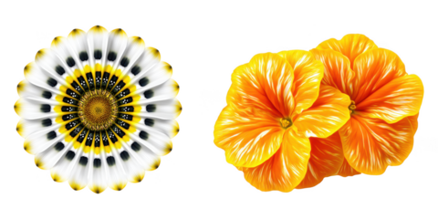 Artistic floral arrangement featuring detailed botanical renderings on a transparent background