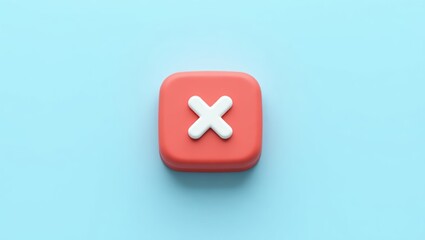 Obraz premium Red square button with a white rejection symbol.
