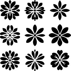 Collection of Abstract Floral Icons in Black and White