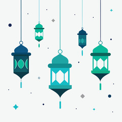 Elegant Teal and Dark Blue Hanging Lanterns Islamic Design